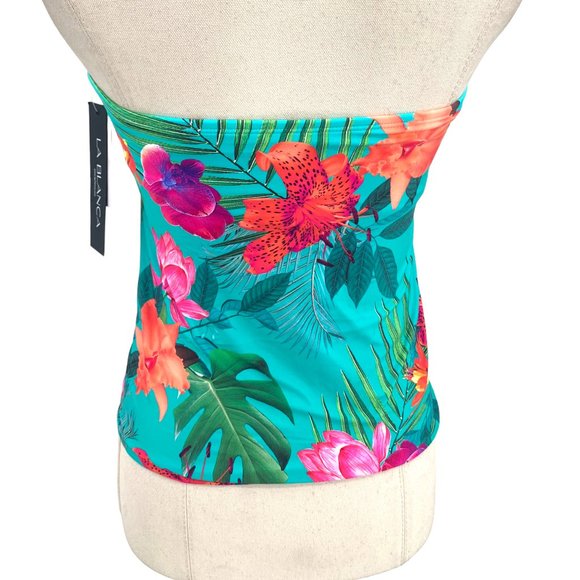 New LA BLANCA Tropicalia Floral TANKINI TOP Size 2 Bright Aqua Multi Tropical - Picture 3 of 7